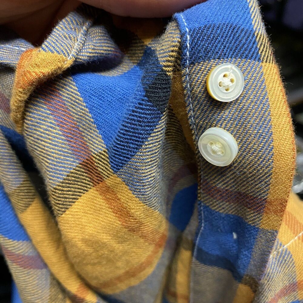 Gustin Shirt Mens L Orange Long Sleeve Button Flannel Plaid CL Missing Button - Picture 13 of 13